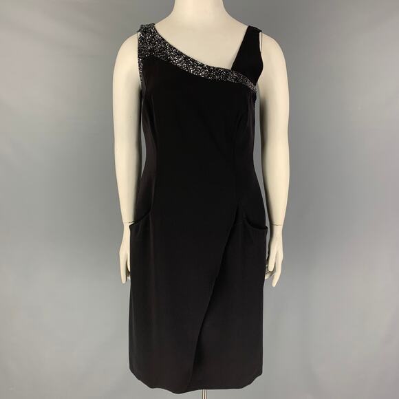 GIORGIO ARMANI Size 12 Black Rhinestones Wrap Dress - Picture 1 of 7